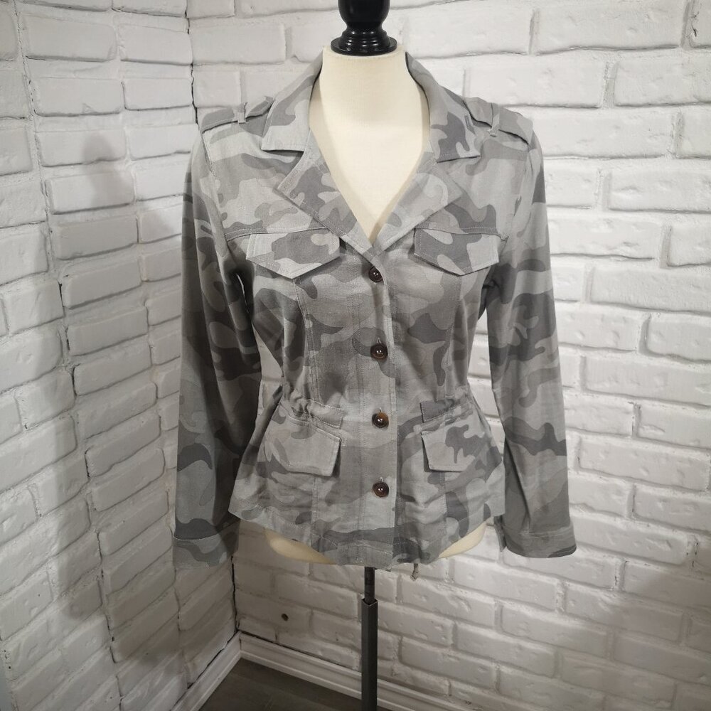 Cleo Ladies Size Small Light & Dark Grey Camo Pattern Lightweight Blazer